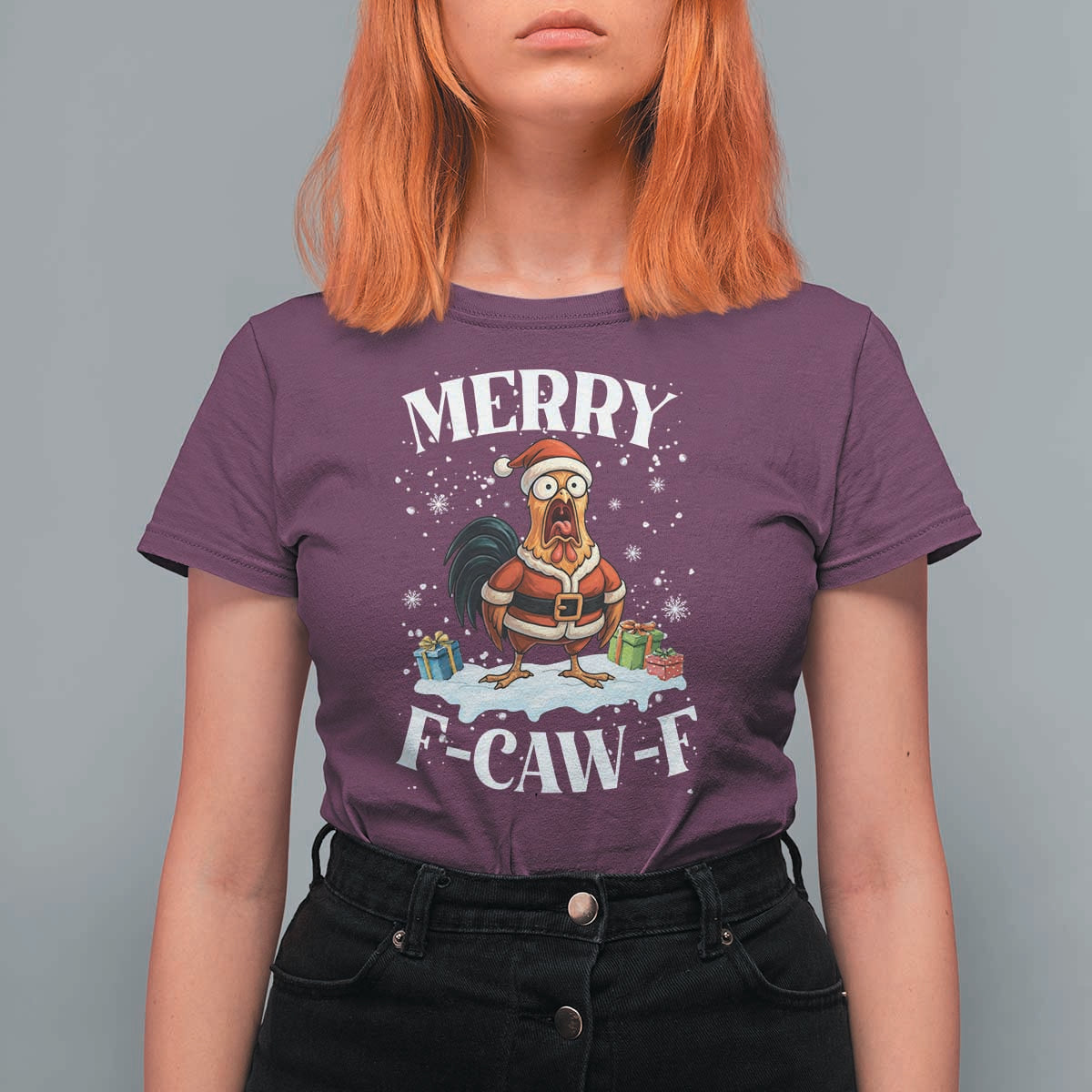 Funny F Caw F Chicken Christmas T Shirt For Women Merry F Caw F Quote Holiday - Wonder Print Shop