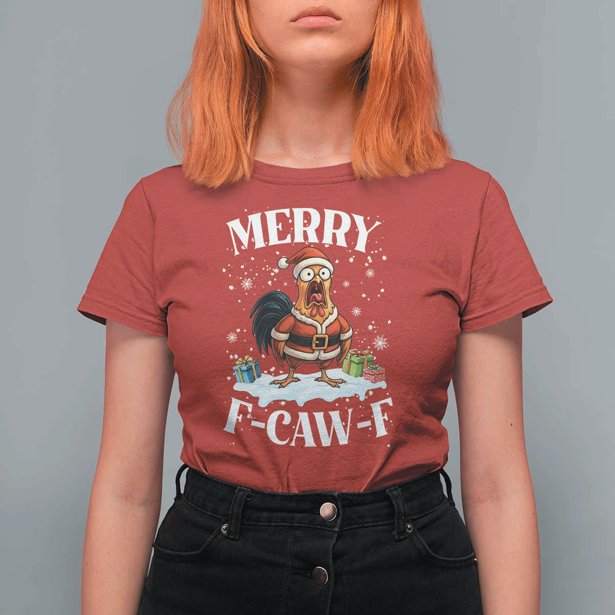 Funny F Caw F Chicken Christmas T Shirt For Women Merry F Caw F Quote Holiday - Wonder Print Shop