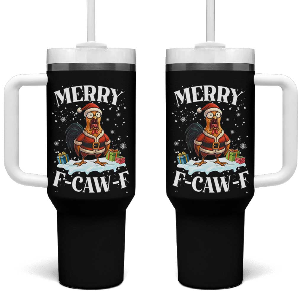 Funny F Caw F Chicken Christmas Tumbler With Handle Merry F Caw F Quote Holiday - Wonder Print Shop