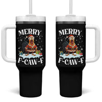 Funny F Caw F Chicken Christmas Tumbler With Handle Merry F Caw F Quote Holiday - Wonder Print Shop