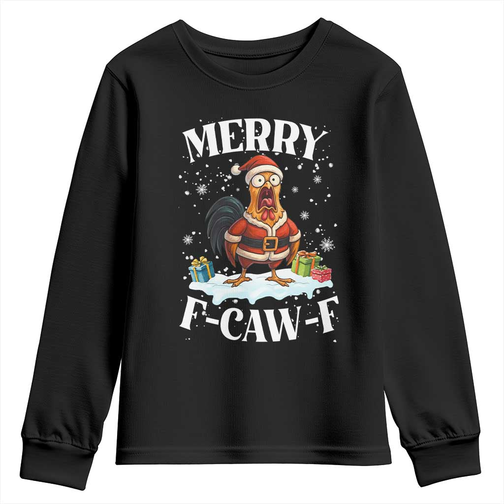 Funny F Caw F Chicken Christmas Youth Sweatshirt Merry F Caw F Quote Holiday - Wonder Print Shop