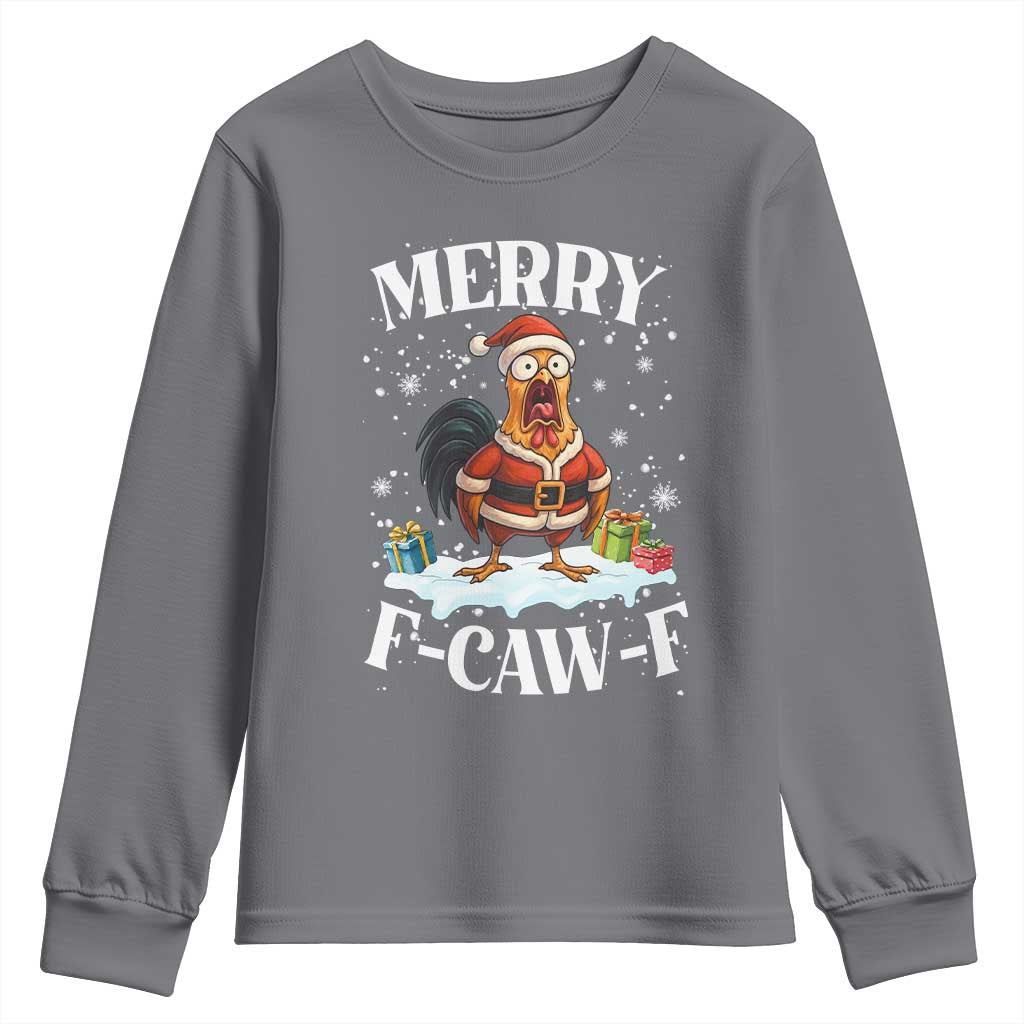 Funny F Caw F Chicken Christmas Youth Sweatshirt Merry F Caw F Quote Holiday - Wonder Print Shop