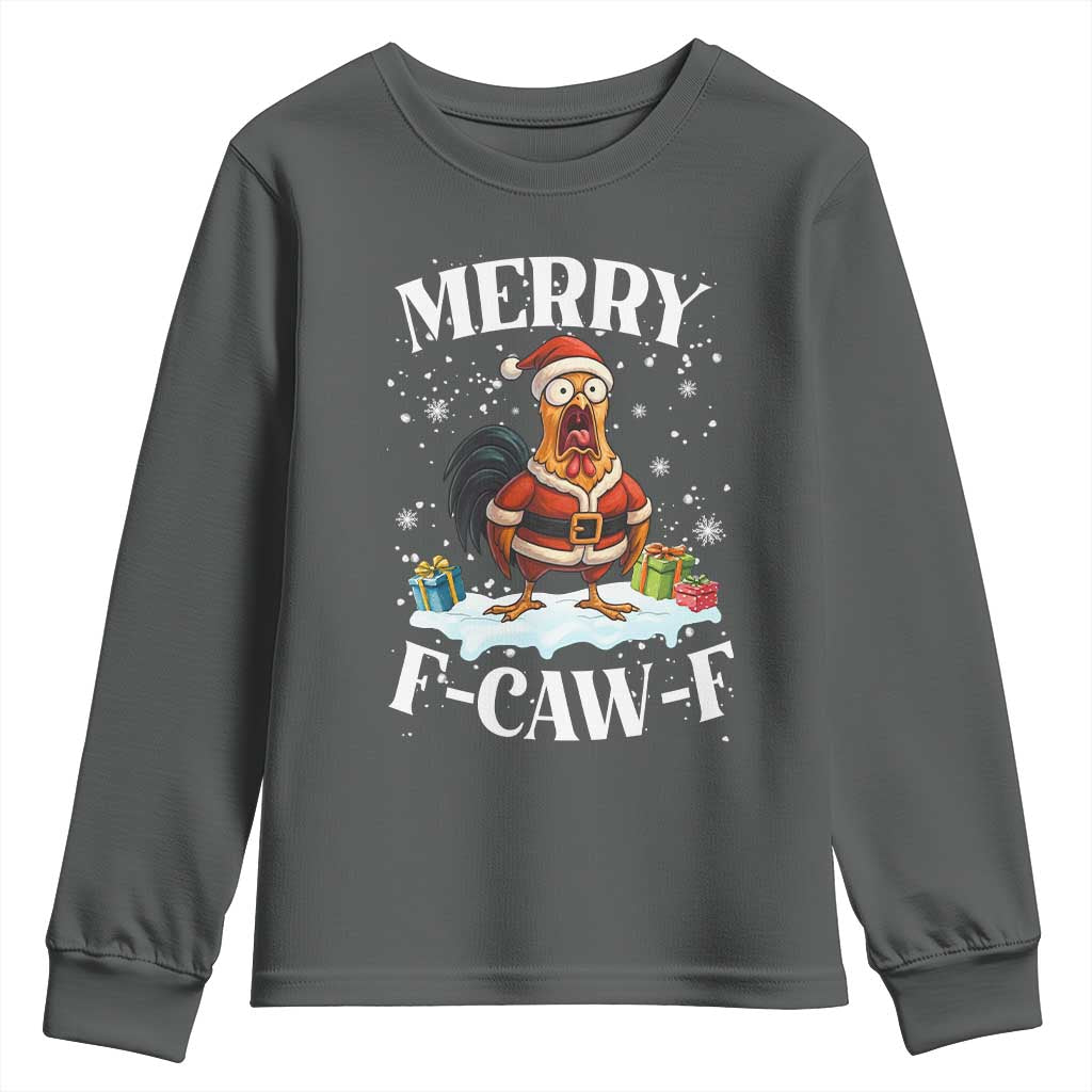 Funny F Caw F Chicken Christmas Youth Sweatshirt Merry F Caw F Quote Holiday - Wonder Print Shop