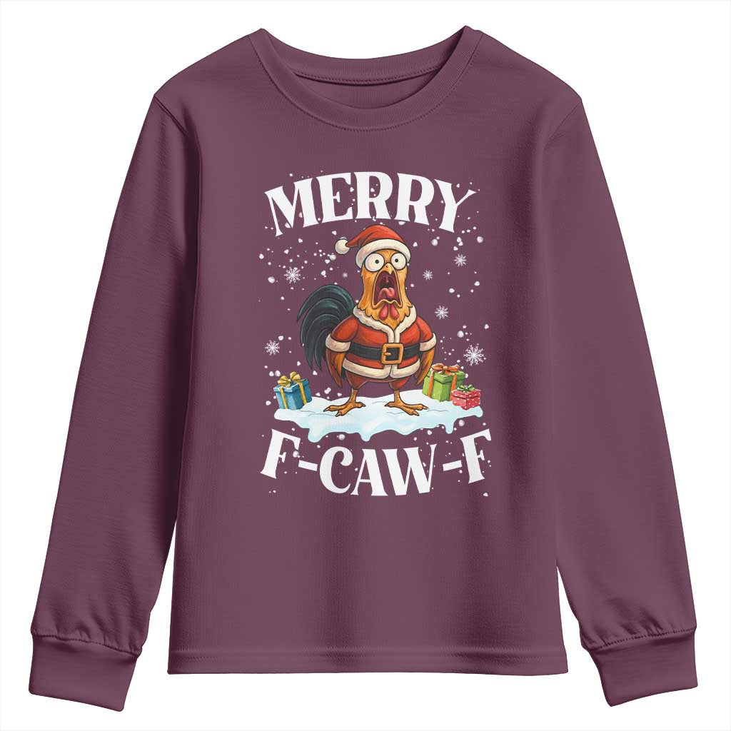 Funny F Caw F Chicken Christmas Youth Sweatshirt Merry F Caw F Quote Holiday - Wonder Print Shop