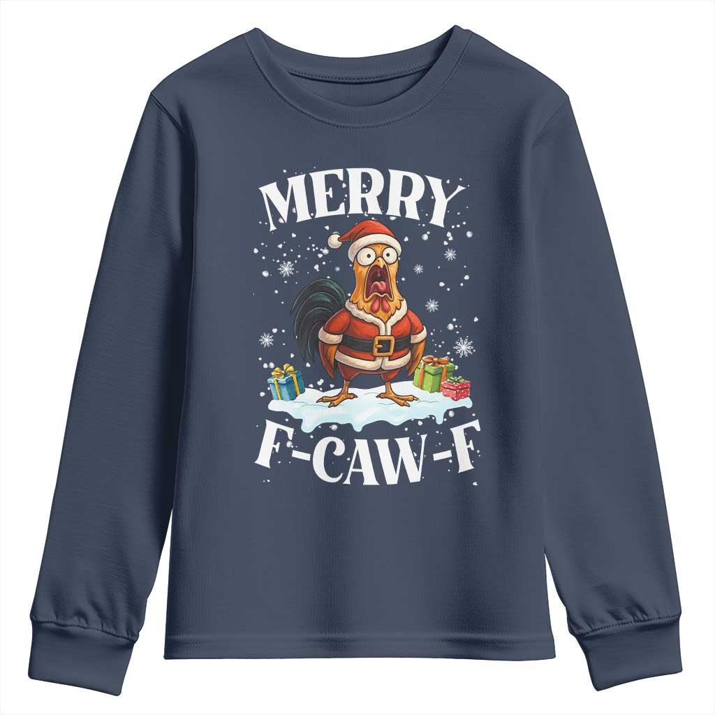 Funny F Caw F Chicken Christmas Youth Sweatshirt Merry F Caw F Quote Holiday - Wonder Print Shop