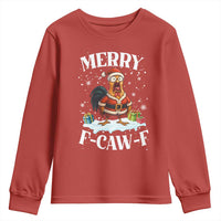 Funny F Caw F Chicken Christmas Youth Sweatshirt Merry F Caw F Quote Holiday - Wonder Print Shop