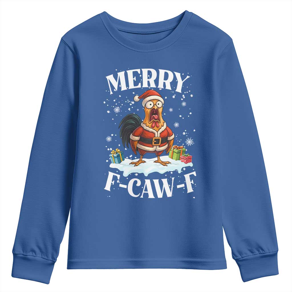 Funny F Caw F Chicken Christmas Youth Sweatshirt Merry F Caw F Quote Holiday - Wonder Print Shop