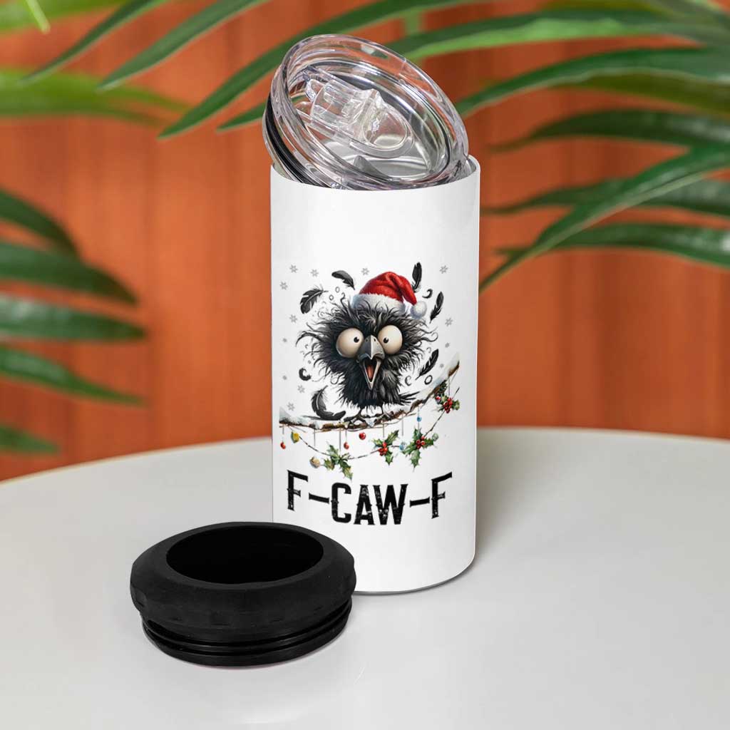 Funny F Caw F Christmas Crow 4 in 1 Can Cooler Tumbler Santa Raven Xmas Holiday Snowflake - Wonder Print Shop