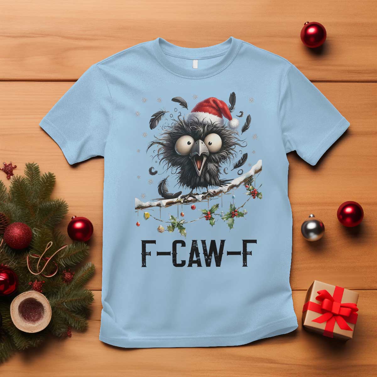 Funny F Caw F Christmas Crow T Shirt Santa Raven Xmas Holiday Snowflake - Wonder Print Shop