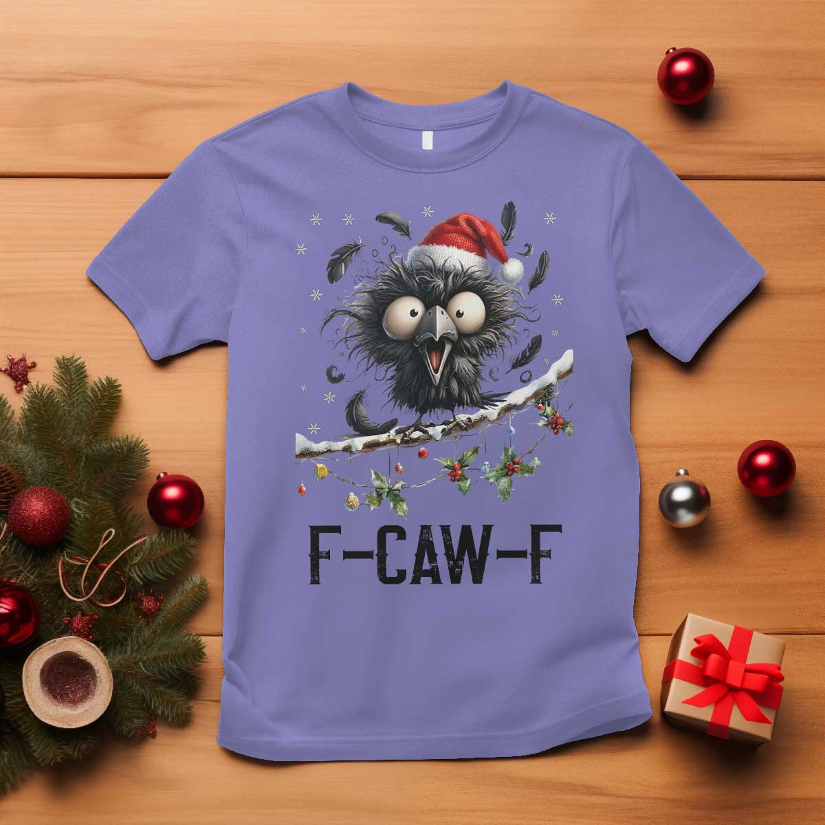Funny F Caw F Christmas Crow T Shirt Santa Raven Xmas Holiday Snowflake - Wonder Print Shop