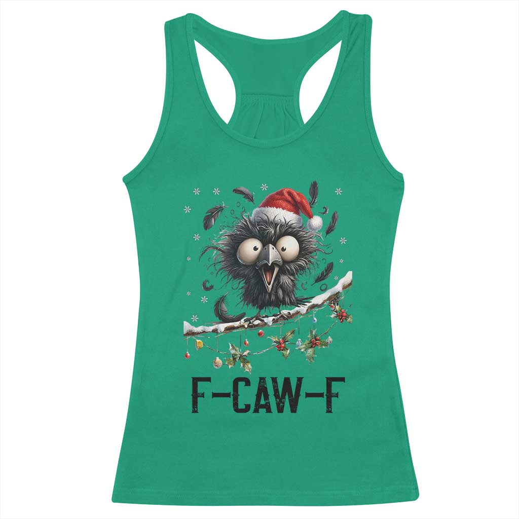 Funny F Caw F Christmas Crow Racerback Tank Top Santa Raven Xmas Holiday Snowflake - Wonder Print Shop