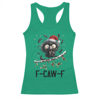 Funny F Caw F Christmas Crow Racerback Tank Top Santa Raven Xmas Holiday Snowflake - Wonder Print Shop