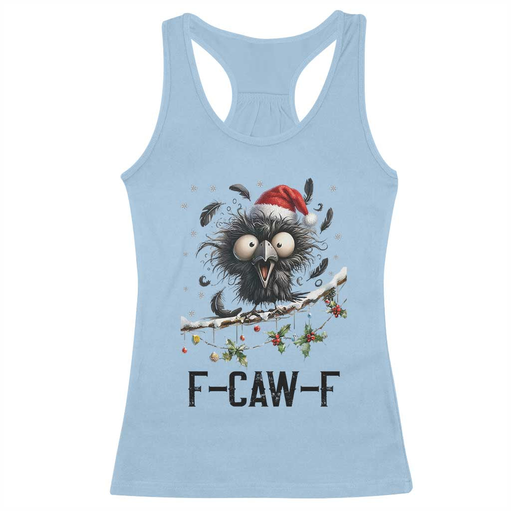 Funny F Caw F Christmas Crow Racerback Tank Top Santa Raven Xmas Holiday Snowflake - Wonder Print Shop