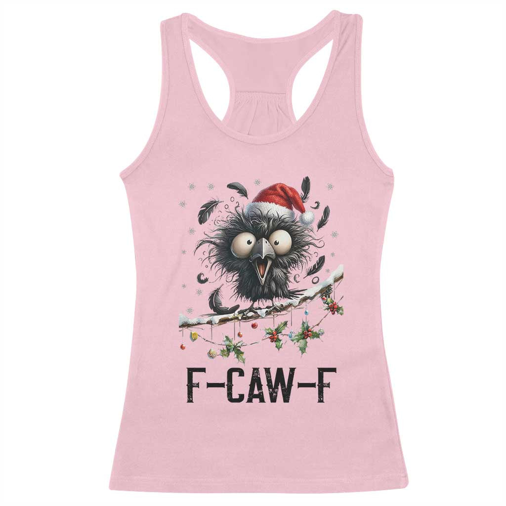 Funny F Caw F Christmas Crow Racerback Tank Top Santa Raven Xmas Holiday Snowflake - Wonder Print Shop