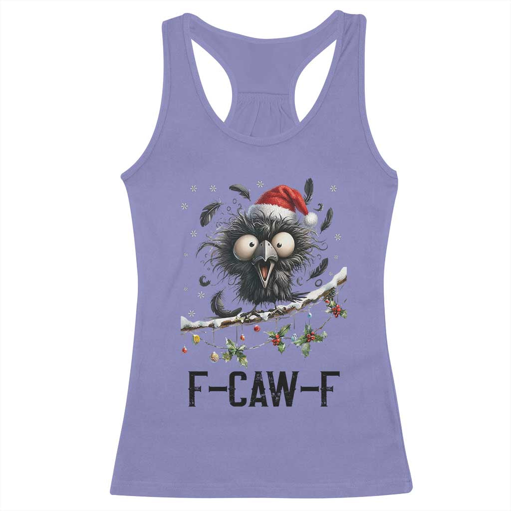 Funny F Caw F Christmas Crow Racerback Tank Top Santa Raven Xmas Holiday Snowflake - Wonder Print Shop
