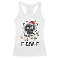 Funny F Caw F Christmas Crow Racerback Tank Top Santa Raven Xmas Holiday Snowflake - Wonder Print Shop