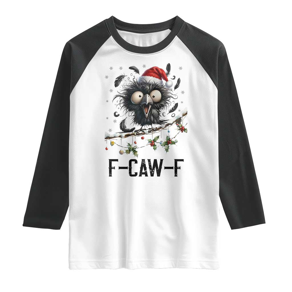 Funny F Caw F Christmas Crow Raglan Shirt Santa Raven Xmas Holiday Snowflake - Wonder Print Shop