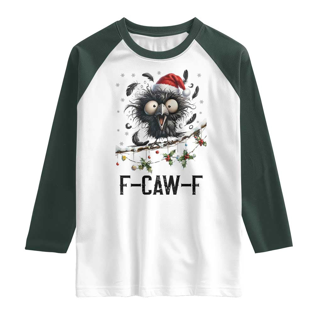 Funny F Caw F Christmas Crow Raglan Shirt Santa Raven Xmas Holiday Snowflake - Wonder Print Shop