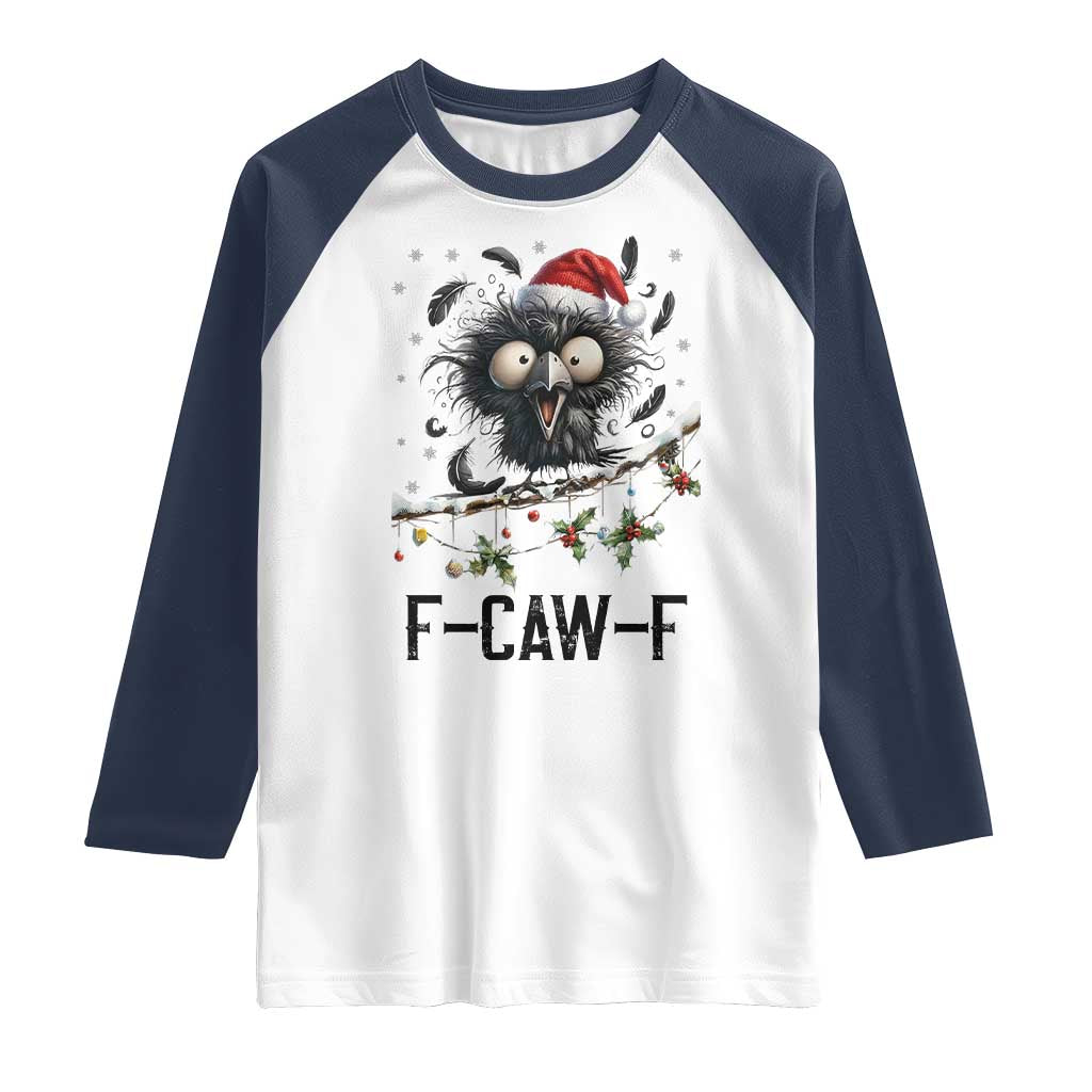 Funny F Caw F Christmas Crow Raglan Shirt Santa Raven Xmas Holiday Snowflake - Wonder Print Shop