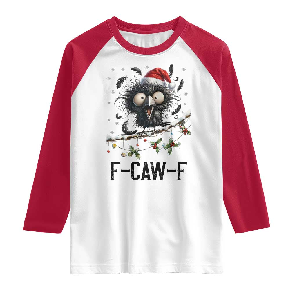 Funny F Caw F Christmas Crow Raglan Shirt Santa Raven Xmas Holiday Snowflake - Wonder Print Shop