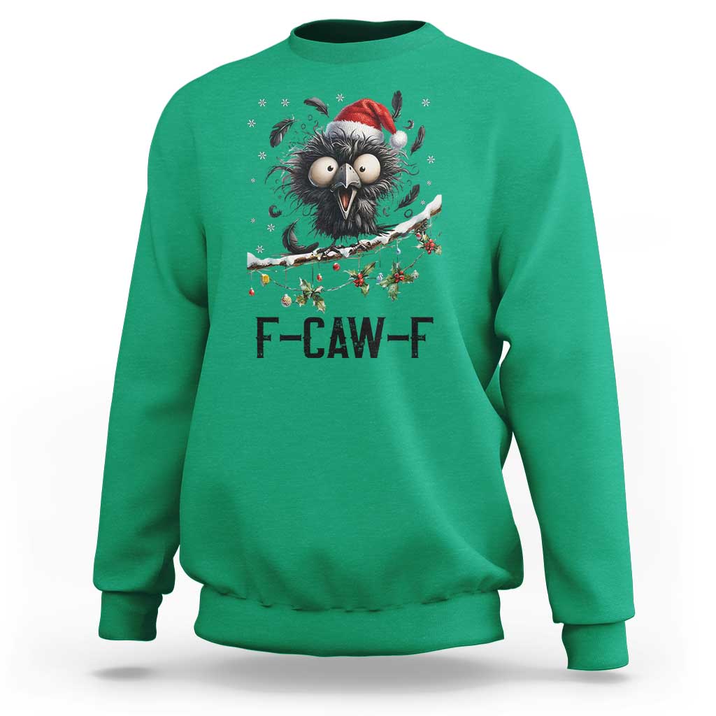 Funny F Caw F Christmas Crow Sweatshirt Santa Raven Xmas Holiday Snowflake - Wonder Print Shop