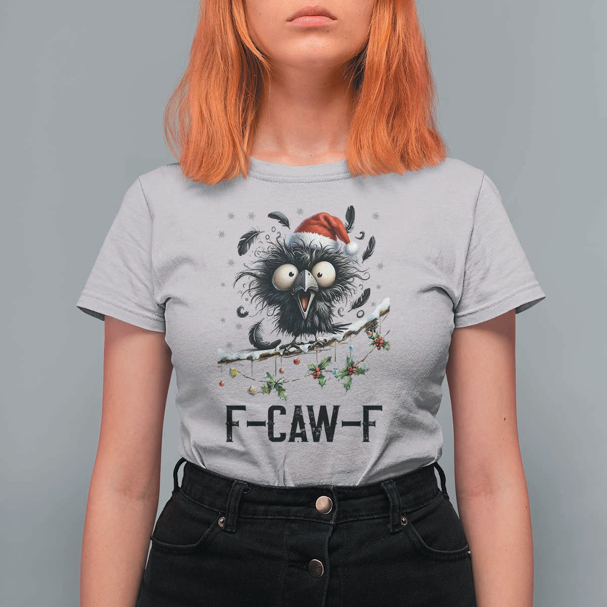 Funny F Caw F Christmas Crow T Shirt For Women Santa Raven Xmas Holiday Snowflake - Wonder Print Shop