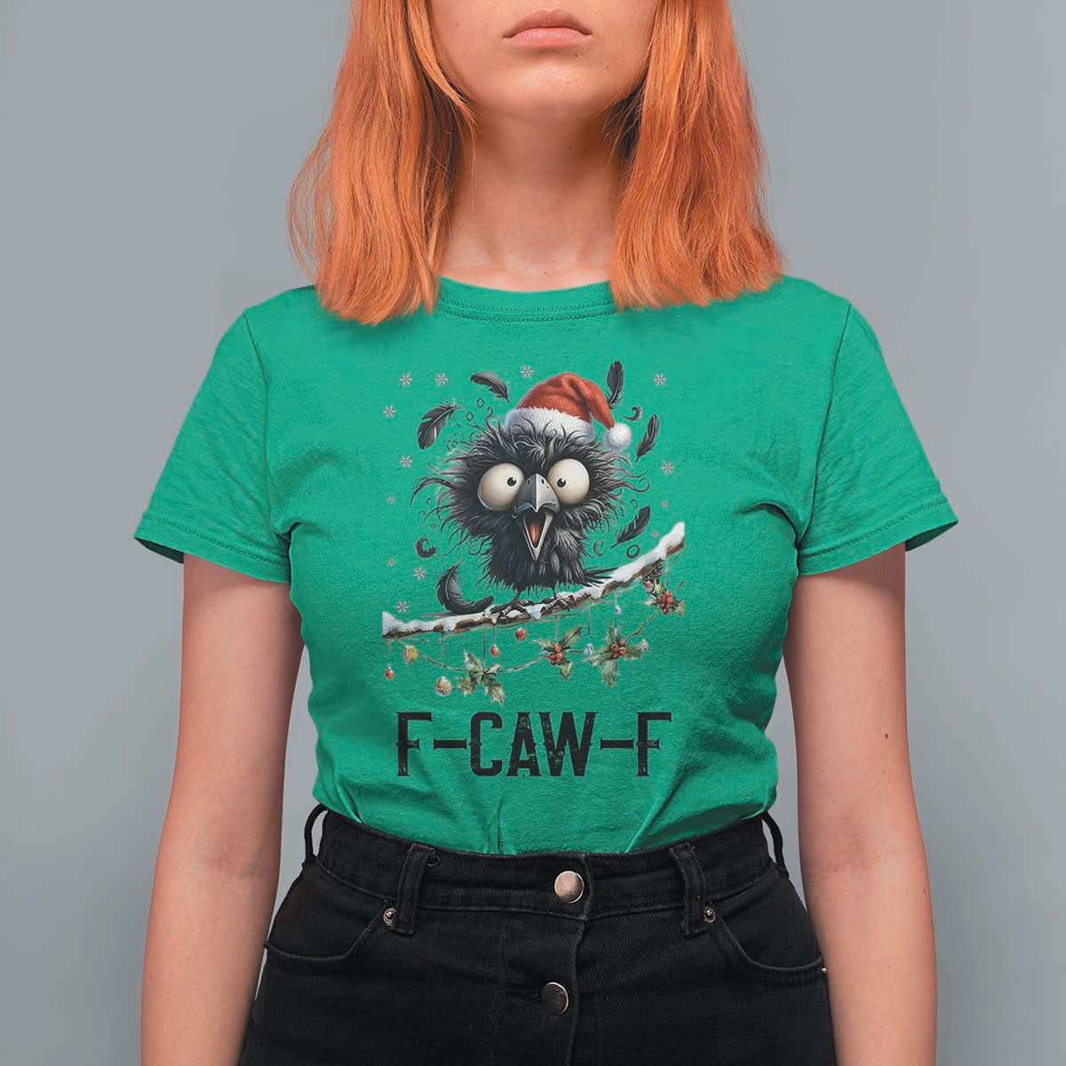 Funny F Caw F Christmas Crow T Shirt For Women Santa Raven Xmas Holiday Snowflake - Wonder Print Shop