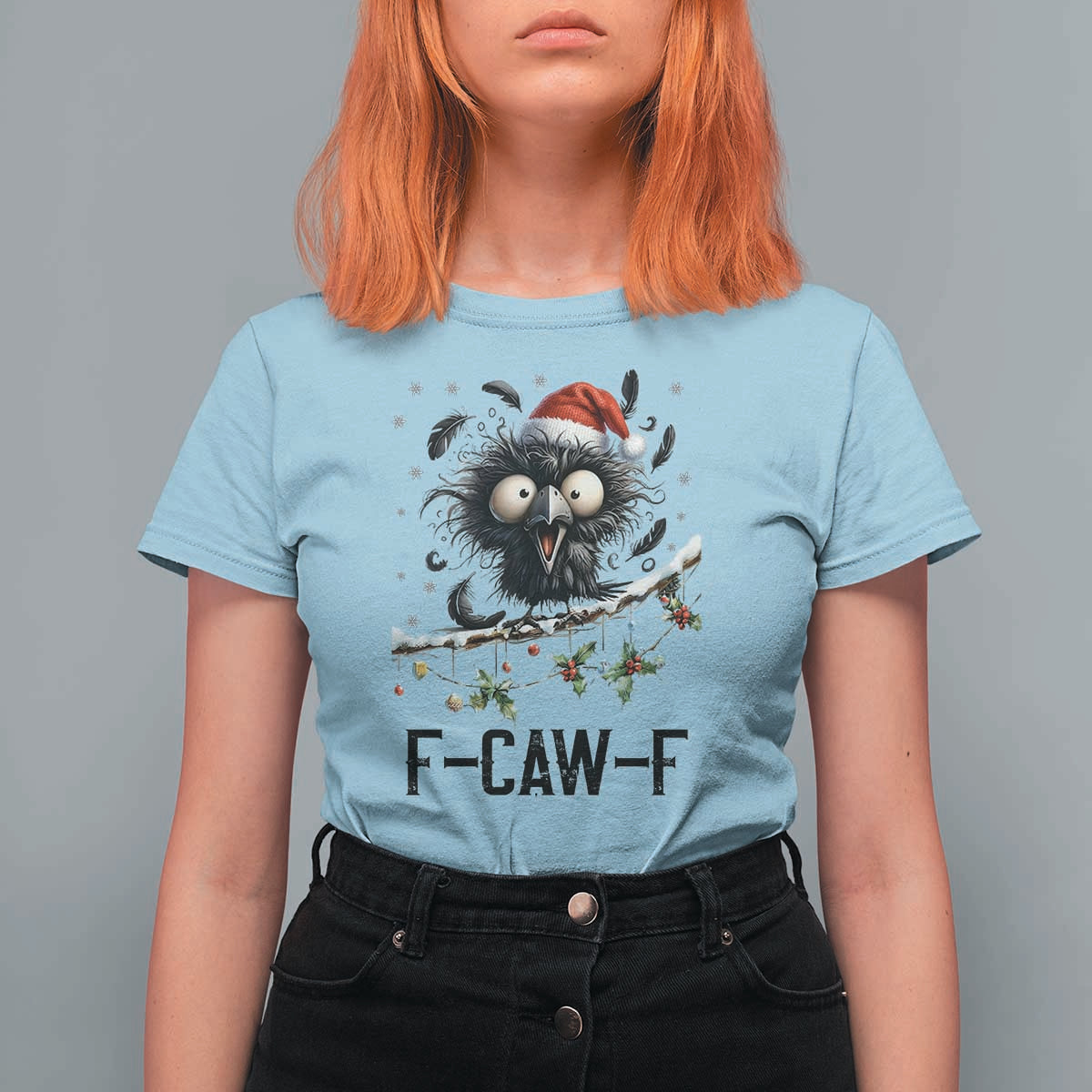 Funny F Caw F Christmas Crow T Shirt For Women Santa Raven Xmas Holiday Snowflake - Wonder Print Shop