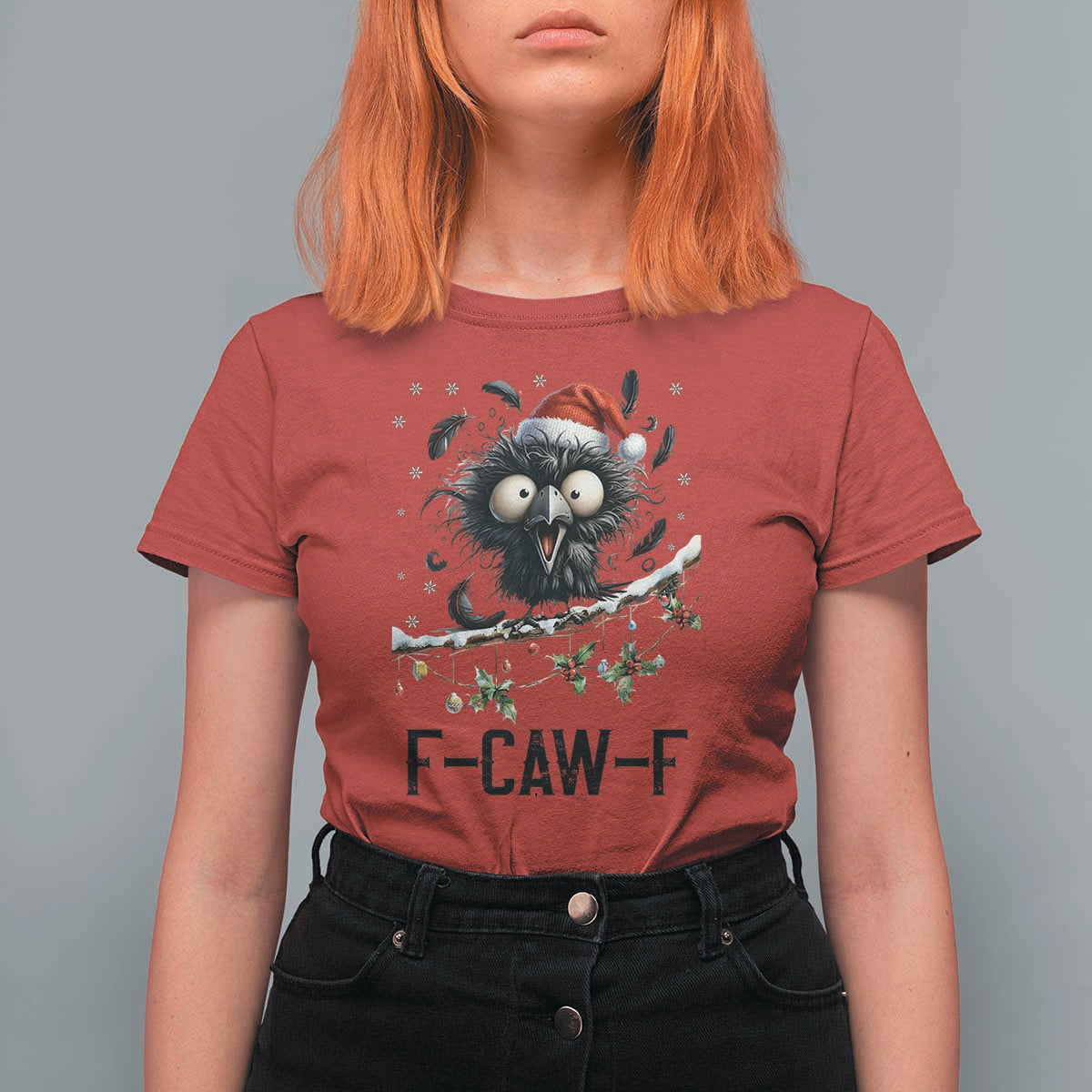 Funny F Caw F Christmas Crow T Shirt For Women Santa Raven Xmas Holiday Snowflake - Wonder Print Shop