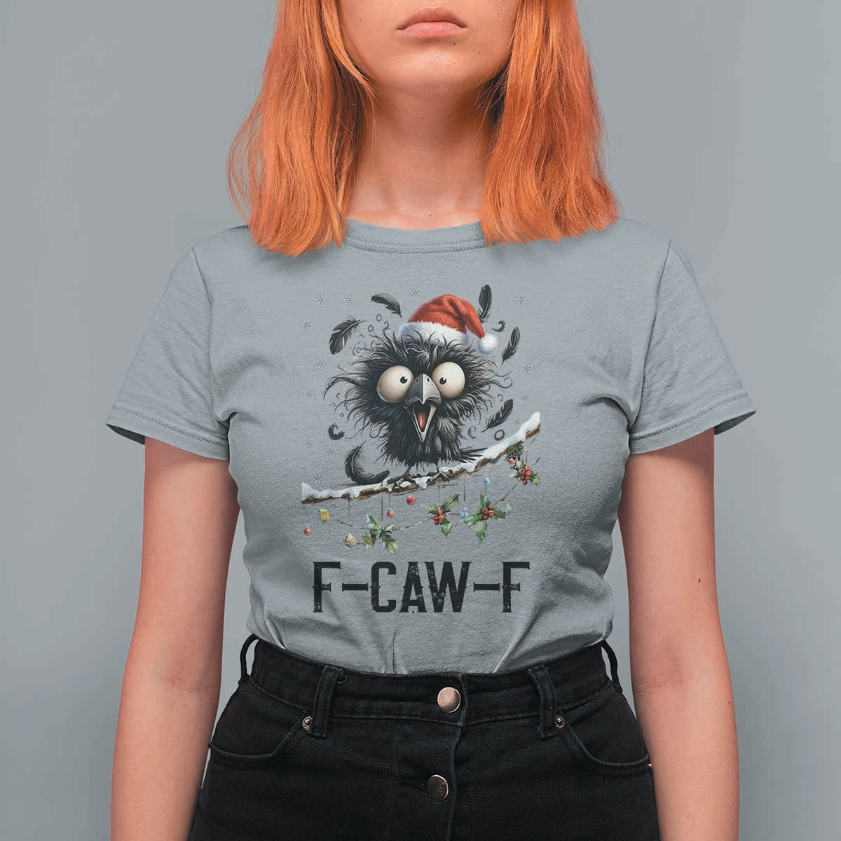 Funny F Caw F Christmas Crow T Shirt For Women Santa Raven Xmas Holiday Snowflake - Wonder Print Shop