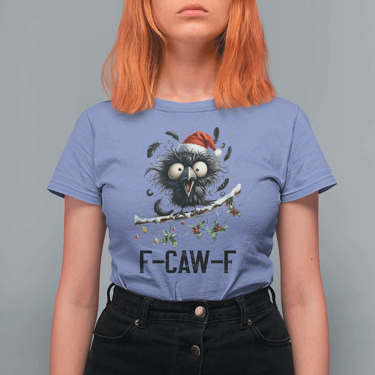 Funny F Caw F Christmas Crow T Shirt For Women Santa Raven Xmas Holiday Snowflake - Wonder Print Shop