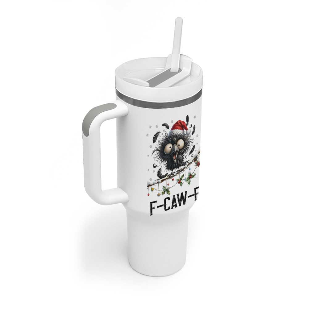 Funny F Caw F Christmas Crow Tumbler With Handle Santa Raven Xmas Holiday Snowflake - Wonder Print Shop