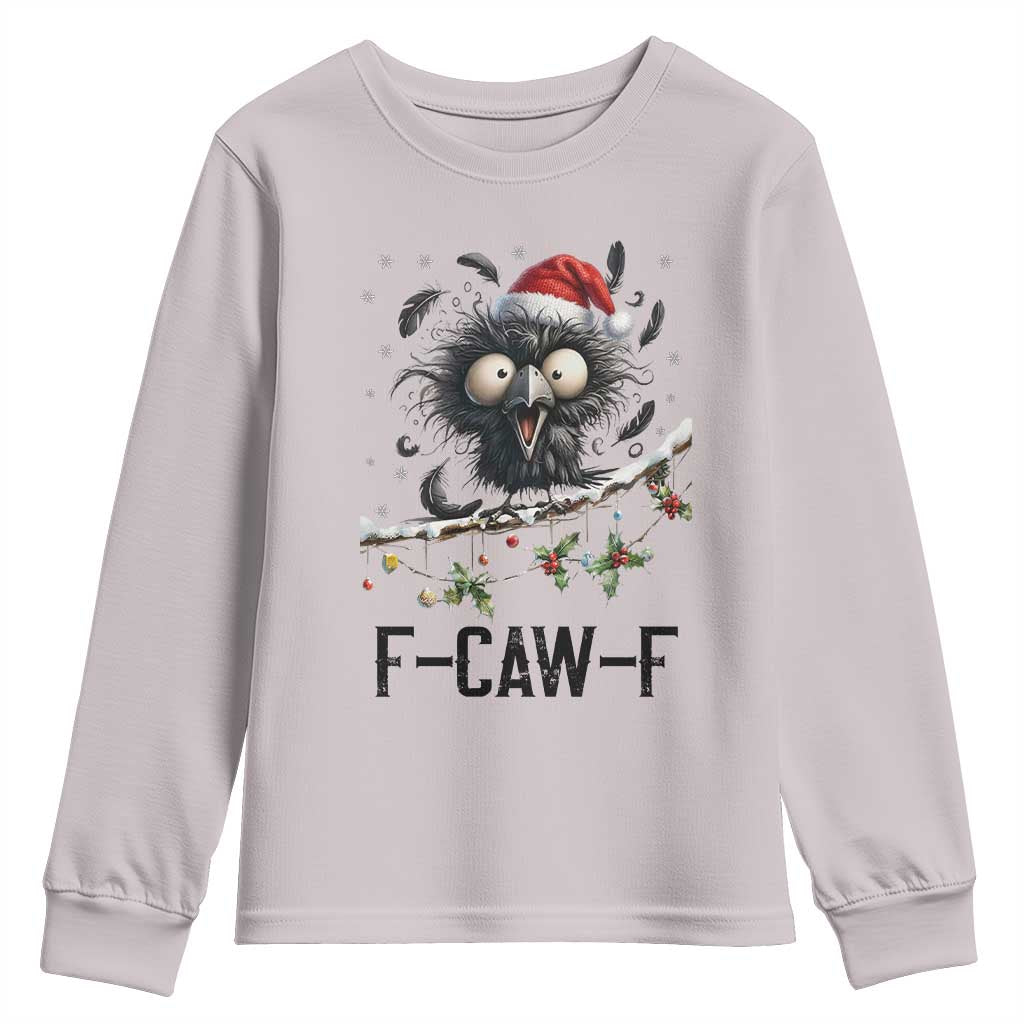 Funny F Caw F Christmas Crow Youth Sweatshirt Santa Raven Xmas Holiday Snowflake - Wonder Print Shop