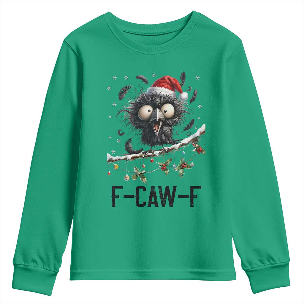 Funny F Caw F Christmas Crow Youth Sweatshirt Santa Raven Xmas Holiday Snowflake - Wonder Print Shop