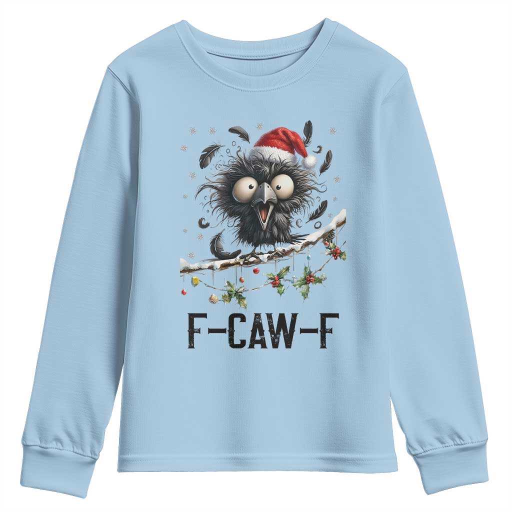 Funny F Caw F Christmas Crow Youth Sweatshirt Santa Raven Xmas Holiday Snowflake - Wonder Print Shop
