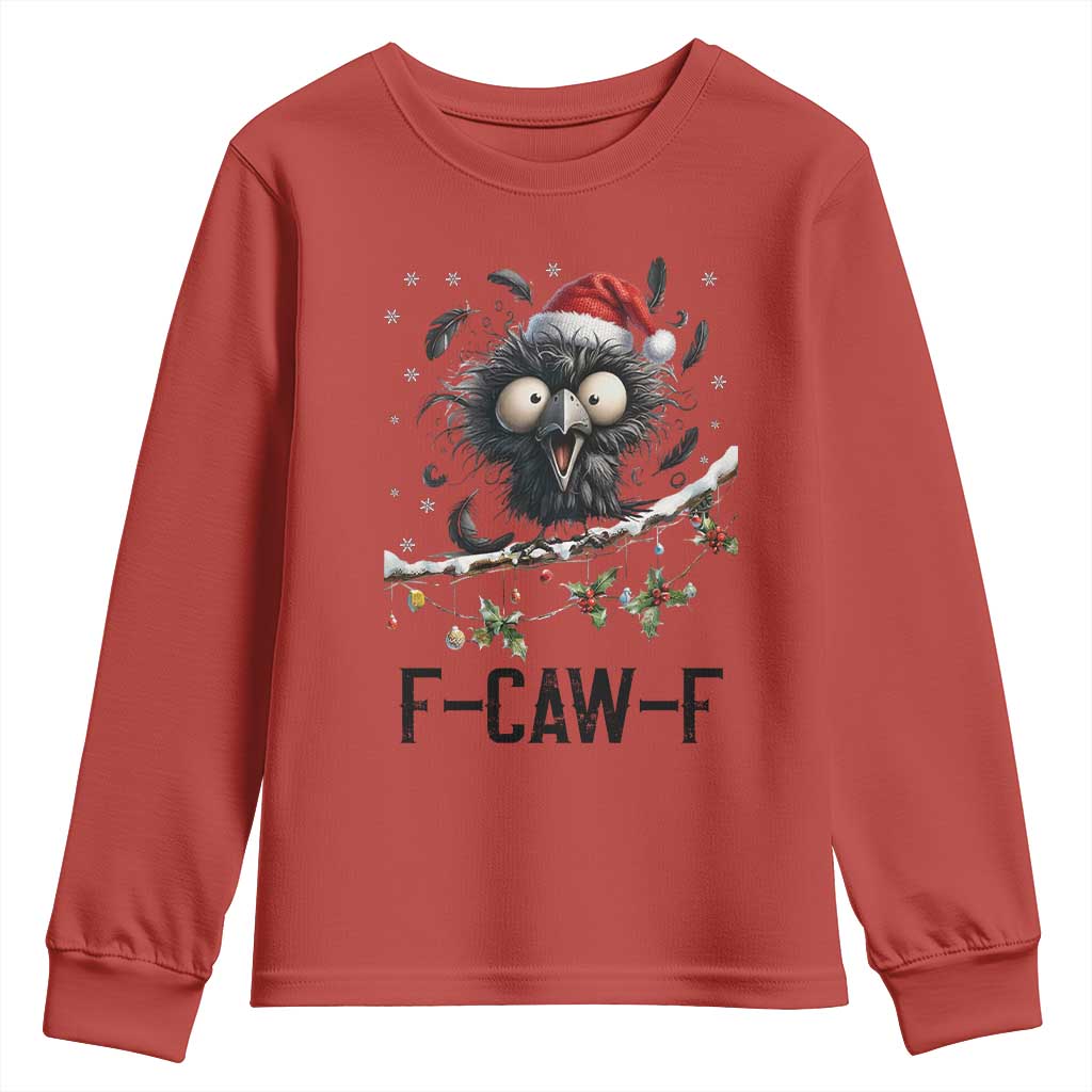 Funny F Caw F Christmas Crow Youth Sweatshirt Santa Raven Xmas Holiday Snowflake - Wonder Print Shop