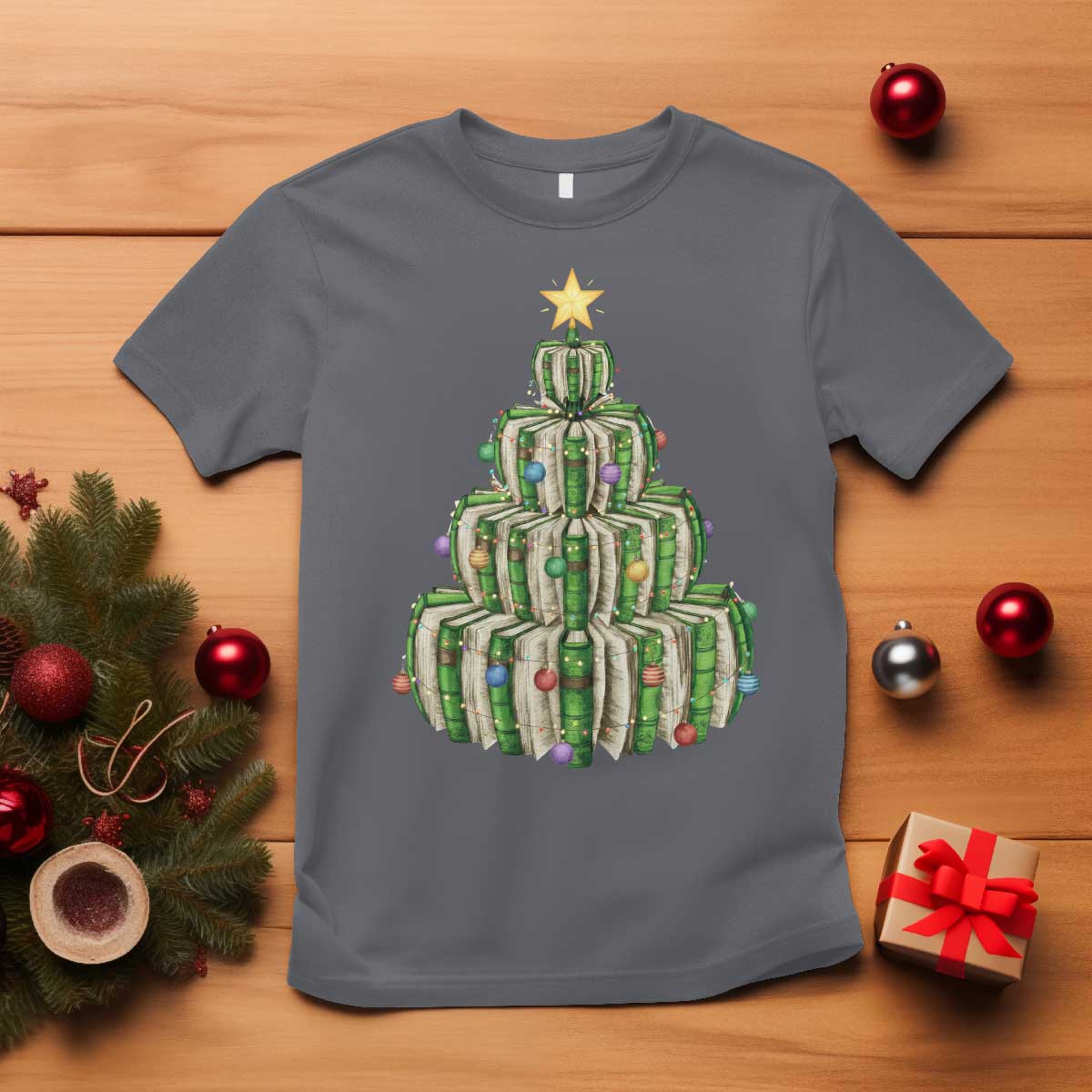 Book Christmas Tree Book Lover Teacher Librarian T Shirt - Wonder Print Shop