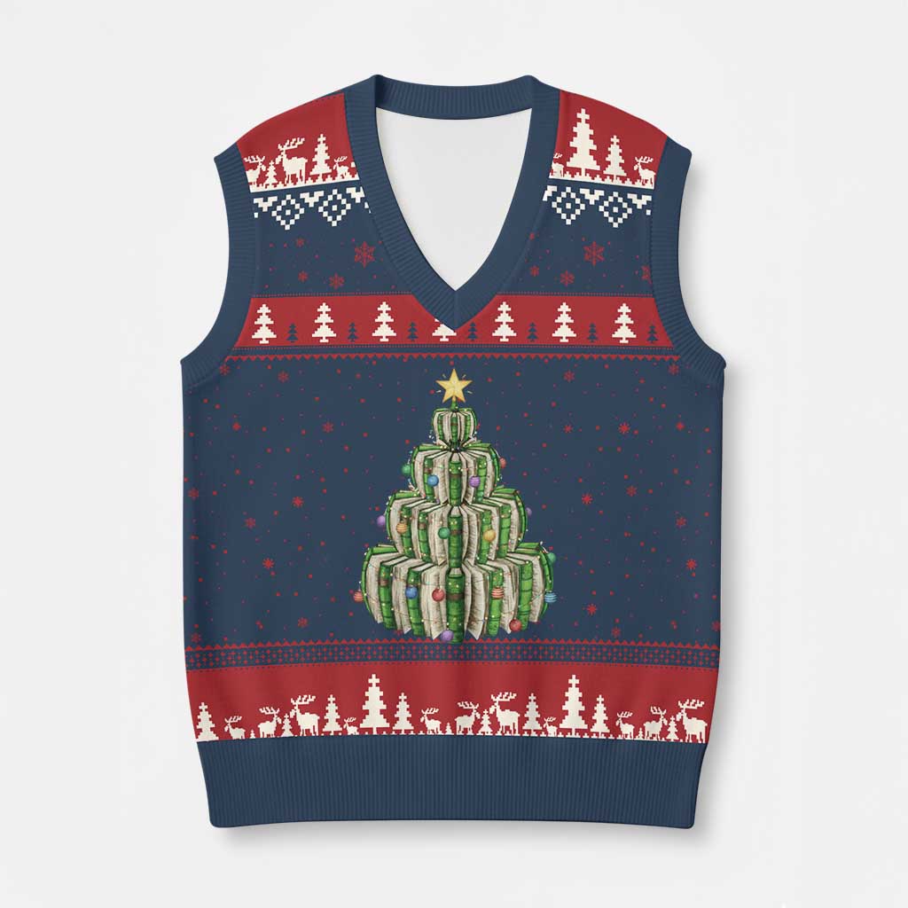 Book Christmas Tree Book Lover Teacher Librarian V-Neck Knit Sweater Vest - Wonder Print Shop