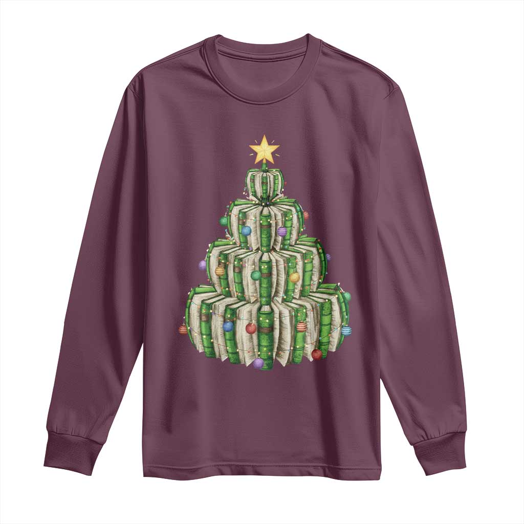 Book Christmas Tree Book Lover Teacher Librarian Long Sleeve Shirt - Wonder Print Shop