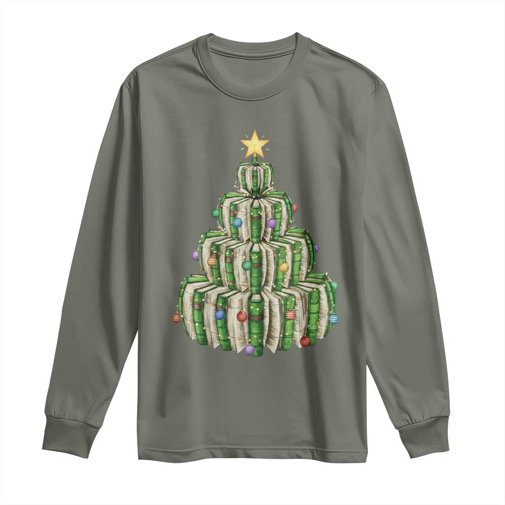 Book Christmas Tree Book Lover Teacher Librarian Long Sleeve Shirt - Wonder Print Shop