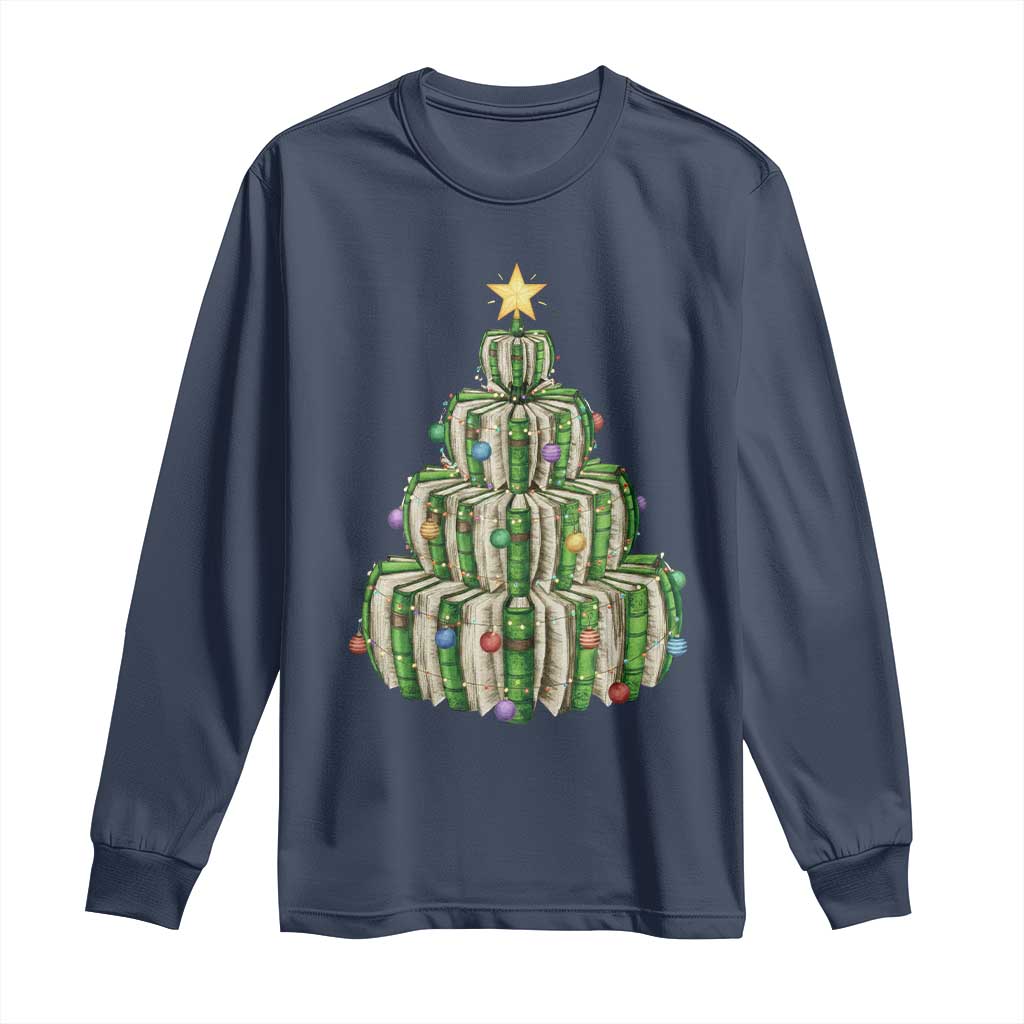 Book Christmas Tree Book Lover Teacher Librarian Long Sleeve Shirt - Wonder Print Shop