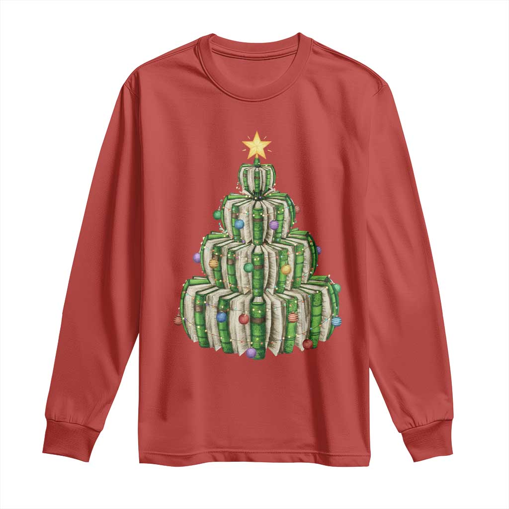 Book Christmas Tree Book Lover Teacher Librarian Long Sleeve Shirt - Wonder Print Shop