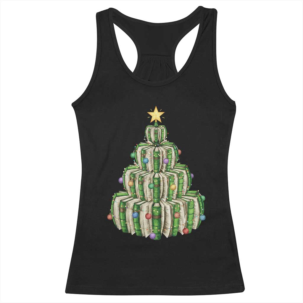 Book Christmas Tree Book Lover Teacher Librarian Racerback Tank Top - Wonder Print Shop