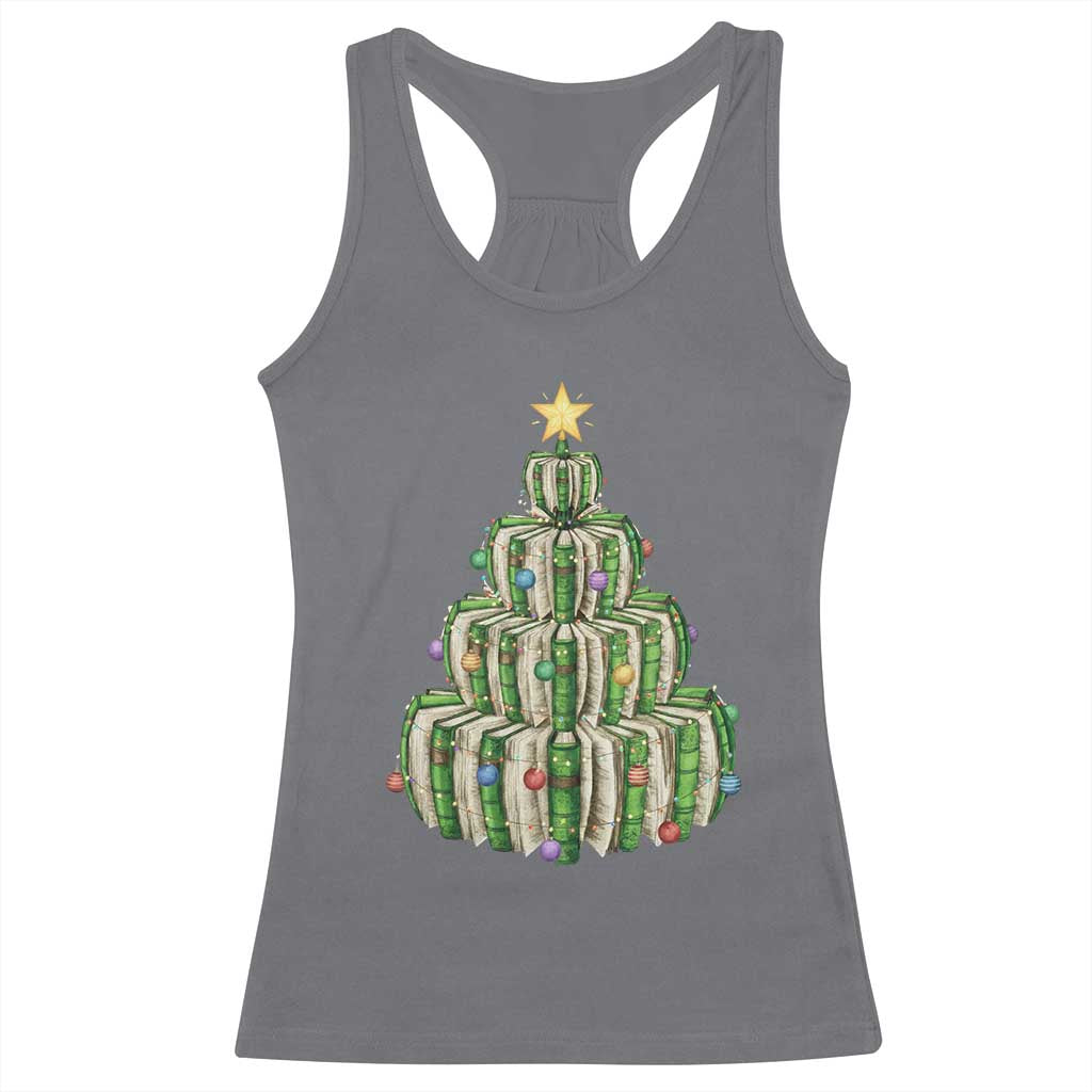 Book Christmas Tree Book Lover Teacher Librarian Racerback Tank Top - Wonder Print Shop