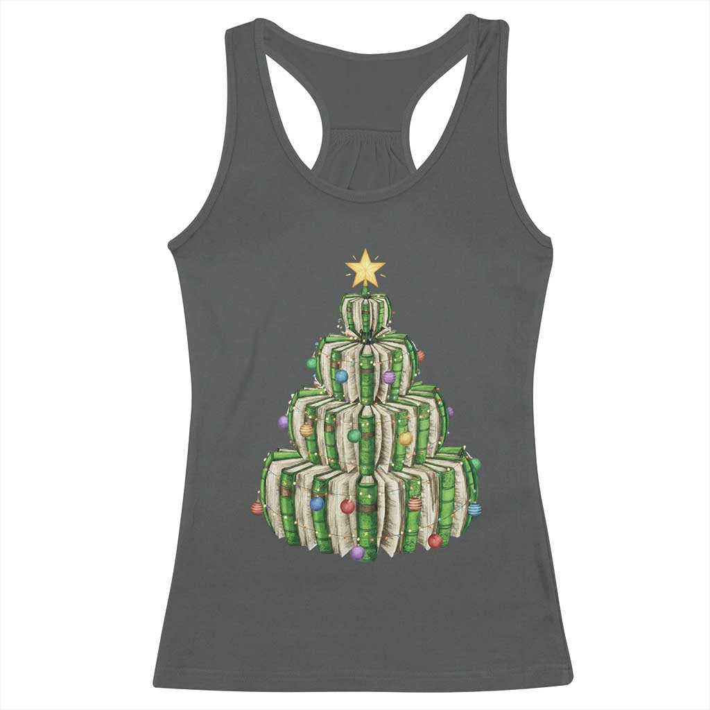Book Christmas Tree Book Lover Teacher Librarian Racerback Tank Top - Wonder Print Shop
