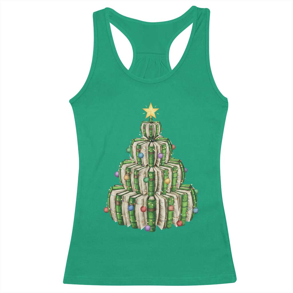 Book Christmas Tree Book Lover Teacher Librarian Racerback Tank Top - Wonder Print Shop