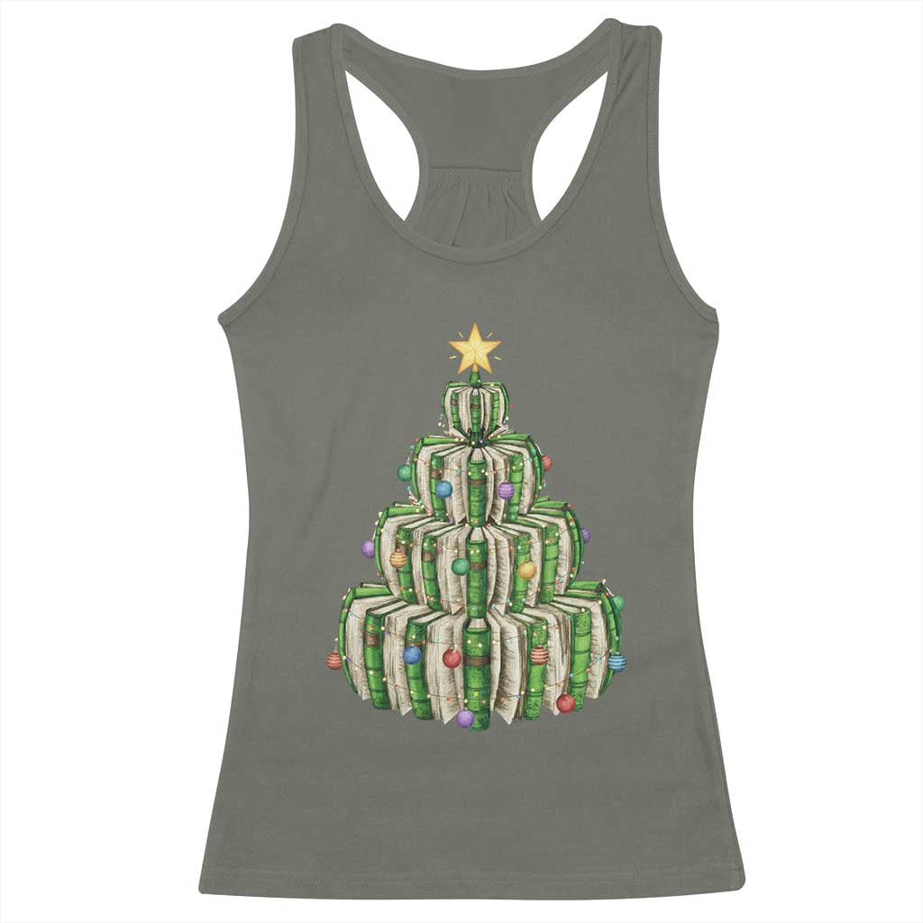 Book Christmas Tree Book Lover Teacher Librarian Racerback Tank Top - Wonder Print Shop