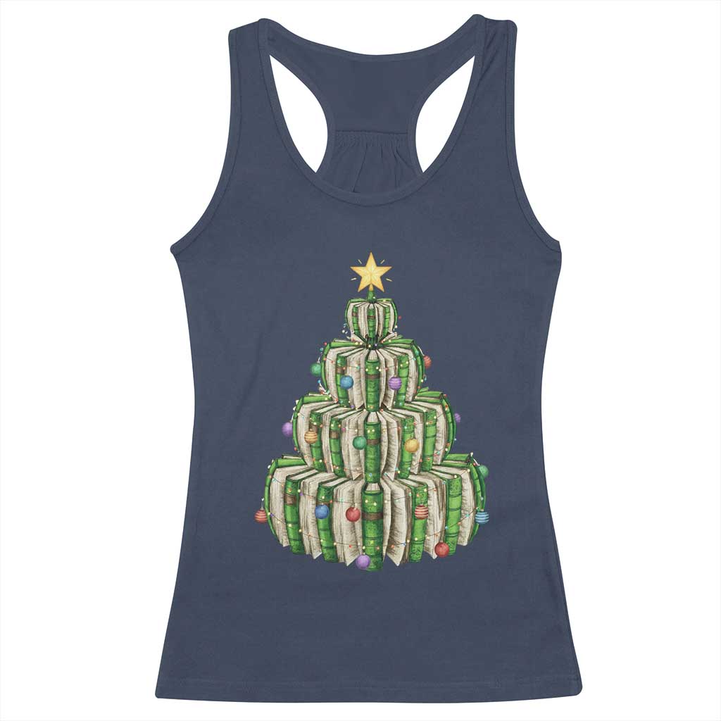Book Christmas Tree Book Lover Teacher Librarian Racerback Tank Top - Wonder Print Shop