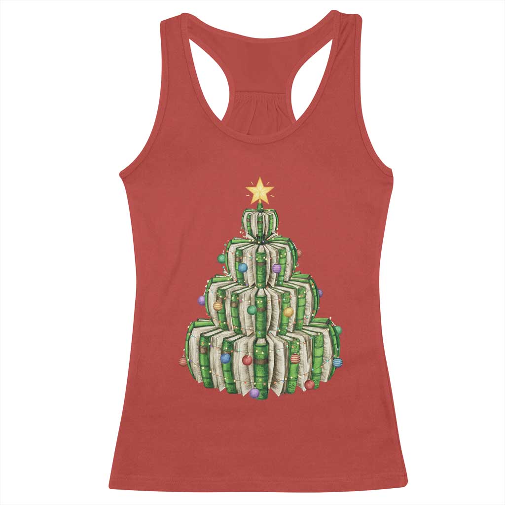 Book Christmas Tree Book Lover Teacher Librarian Racerback Tank Top - Wonder Print Shop