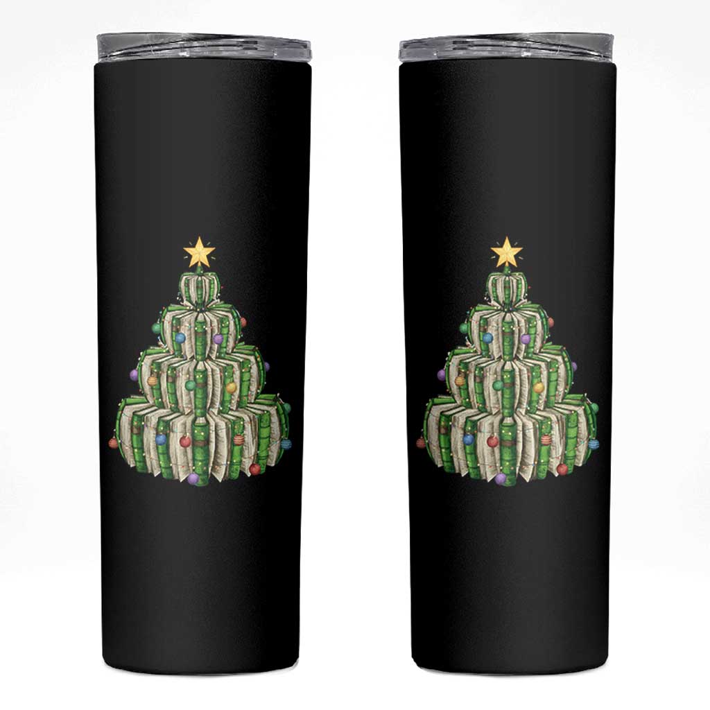 Book Christmas Tree Book Lover Teacher Librarian Skinny Tumbler - Wonder Print Shop